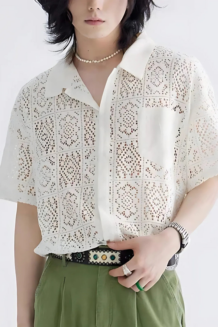 Oscar | Heren Trendy Transparant Overhemd Shirt met Korte Mouwen voor Mannen