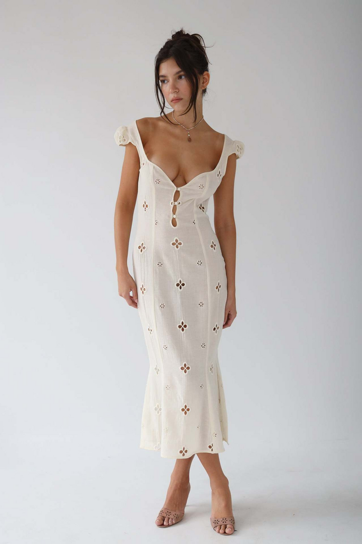 Isa | Elegante Dames Jurk | Vintage Geborduurde Fishtail Midi-Jurk