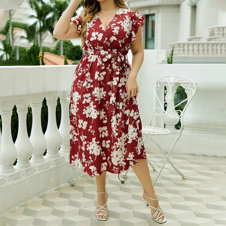 Dewi | Plus Size Boho Dames Midi-Jurk Met Bloemenprint
