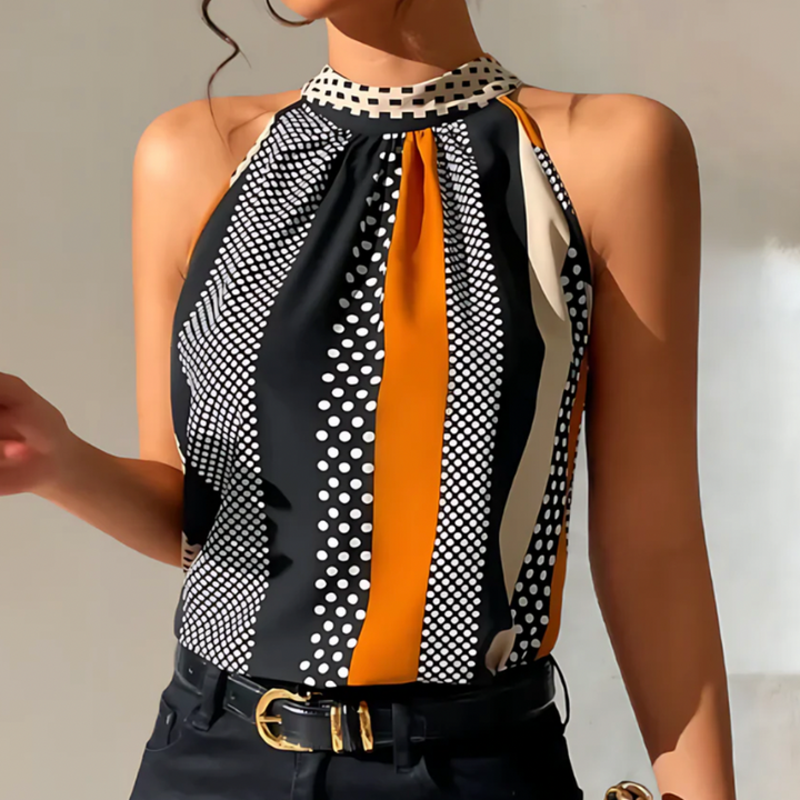 Hailey | Dames Mouwloze Zomer Top | Vrouwen Mock Neck Design Shirt
