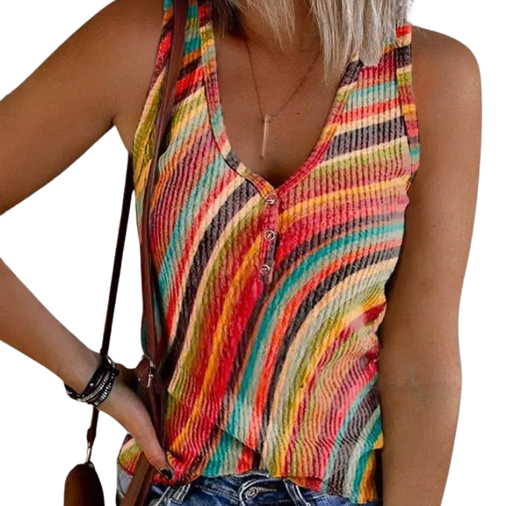 Amanda |  Dames Zomer Tanktop | Vrouwen Regenboog Gestreepte Tanktop Shirt