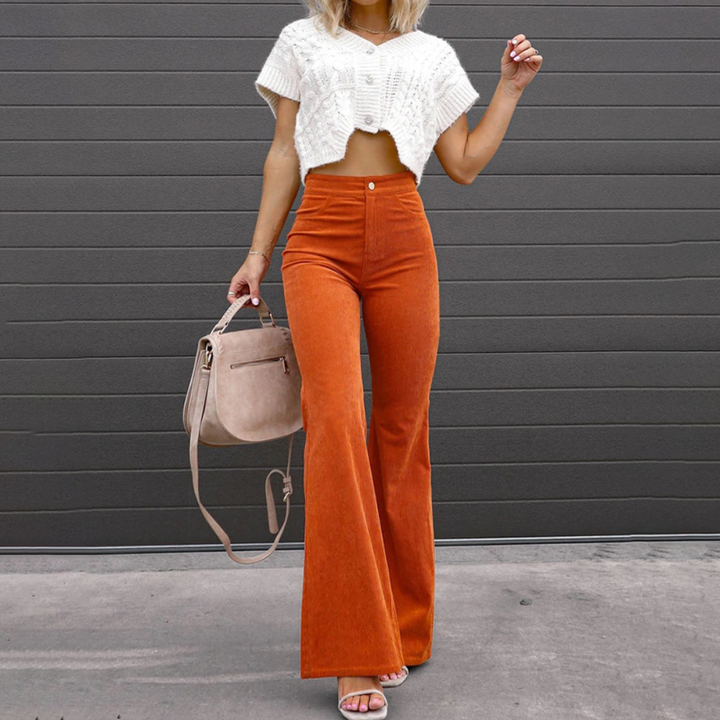 Liah | Trendy Dames Broek | Flared Ribbroek | Hoog Getailleerd En Comfortabel