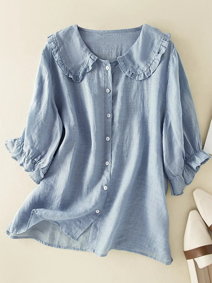 Selma | Dames Ruches Hals Shirt | Losvallende Blouse