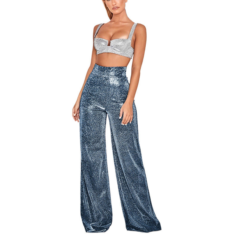 Desi | Elegante Dames Broek | Wijde Pijp Metallic Broek