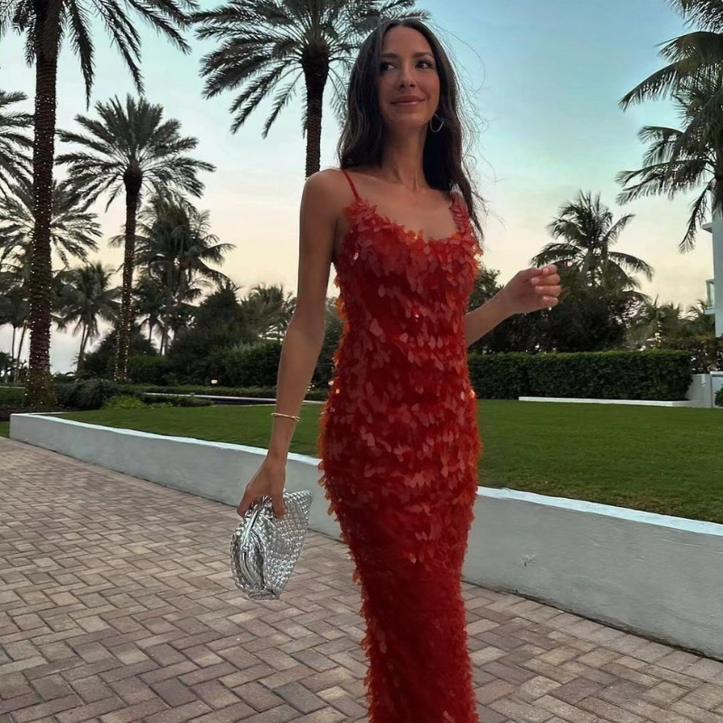 Flora | Elegante Dames Jurk | Stralende Lange Jurk Met Glitter