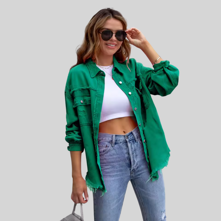 Sharon | Dames Gerafelde Spijker Shirt Jas | Trendy en Comfortabel voor Vrouwen