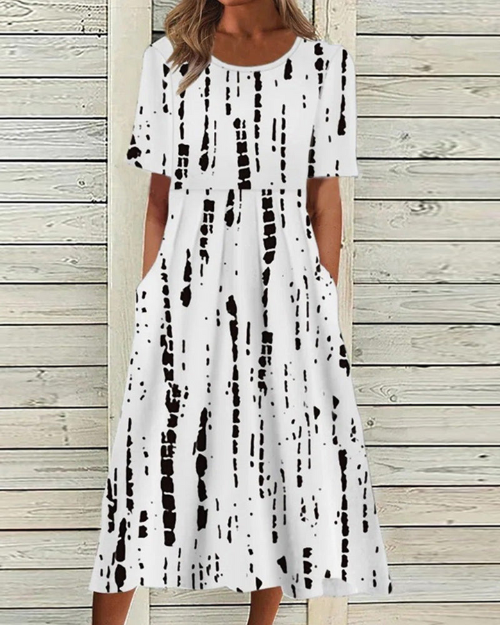 Lea | Zomerse Dames Midi Jurk | Bedrukte Jurk Met Korte Mouwen