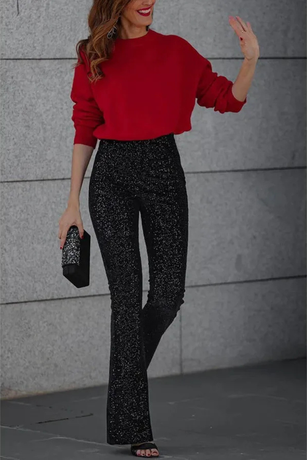 Noa | Sprankelende Flared Dames Broek | Feestelijke Pailletten En Glitter Broek