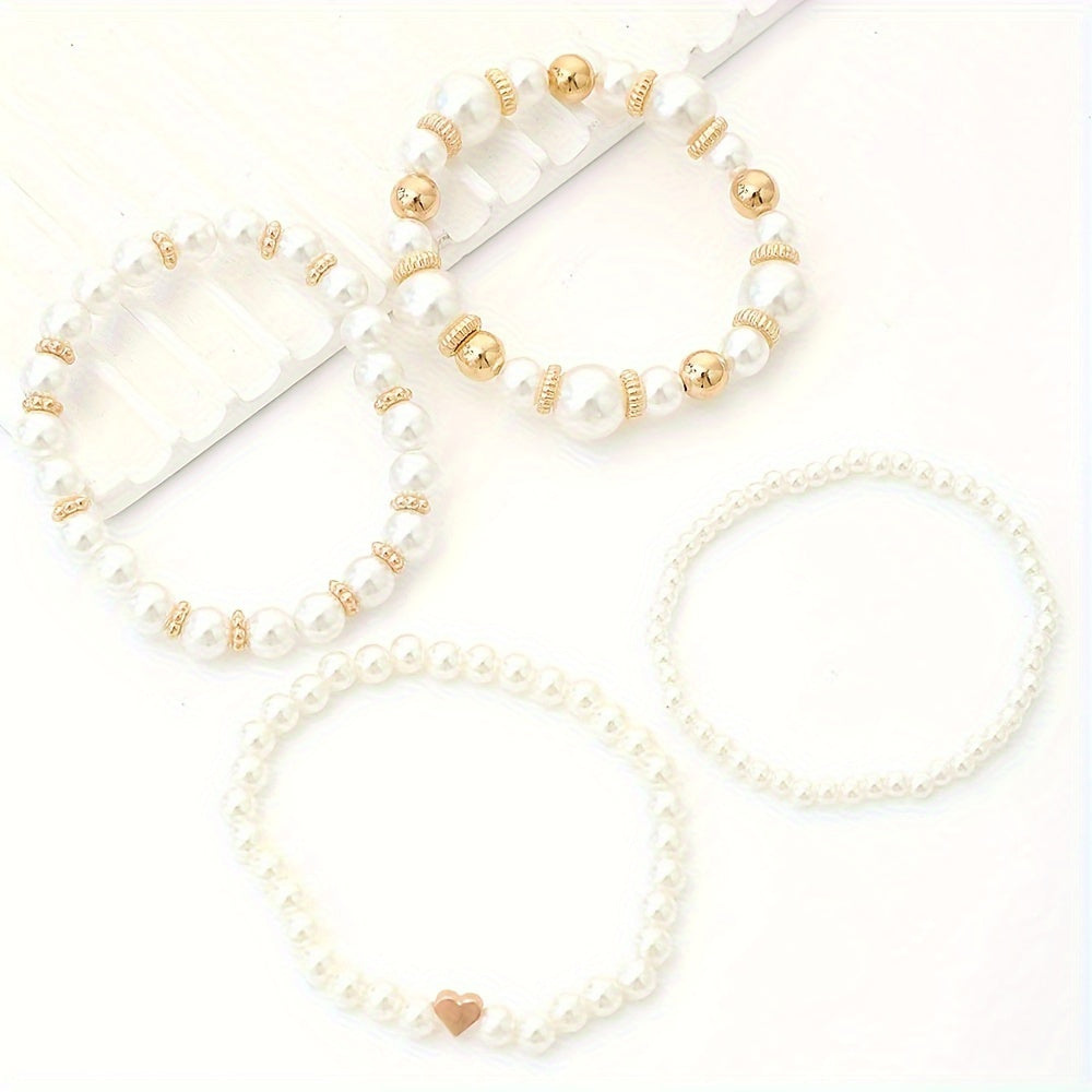 Zarika | Stijlvolle Set Van 4 Armbanden Met Kunstparels