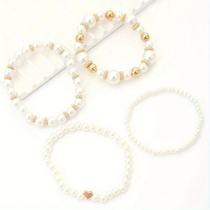 Zarika | Stijlvolle Set Van 4 Armbanden Met Kunstparels