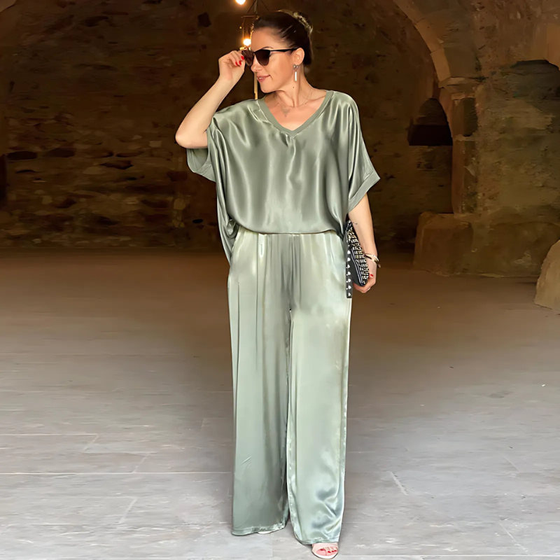 Mary | Dames Glanzende Tweedelige Outfit Set in Grote Maten voor Vrouwen