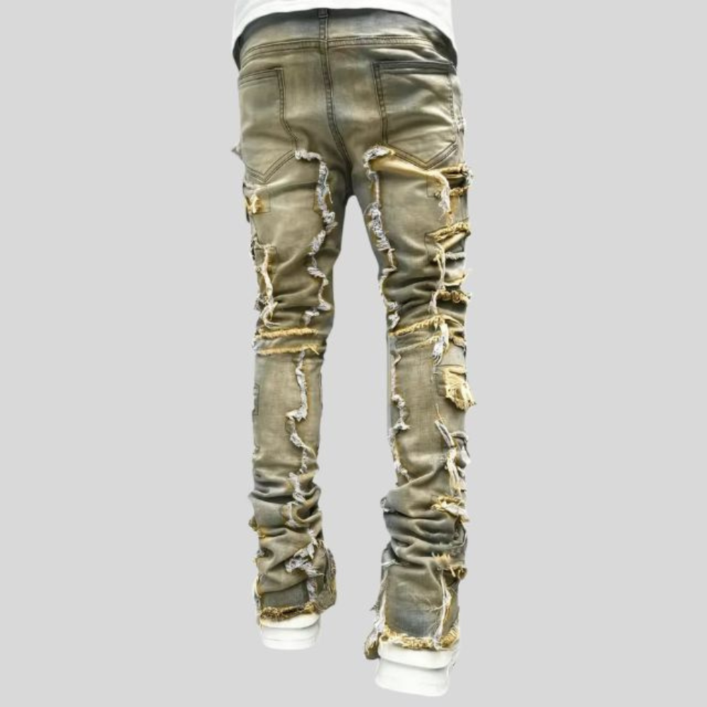 Damon | Trendy Heren Broek | Slim Fit Jeans Met Scheuren | Versleten Denim Broek