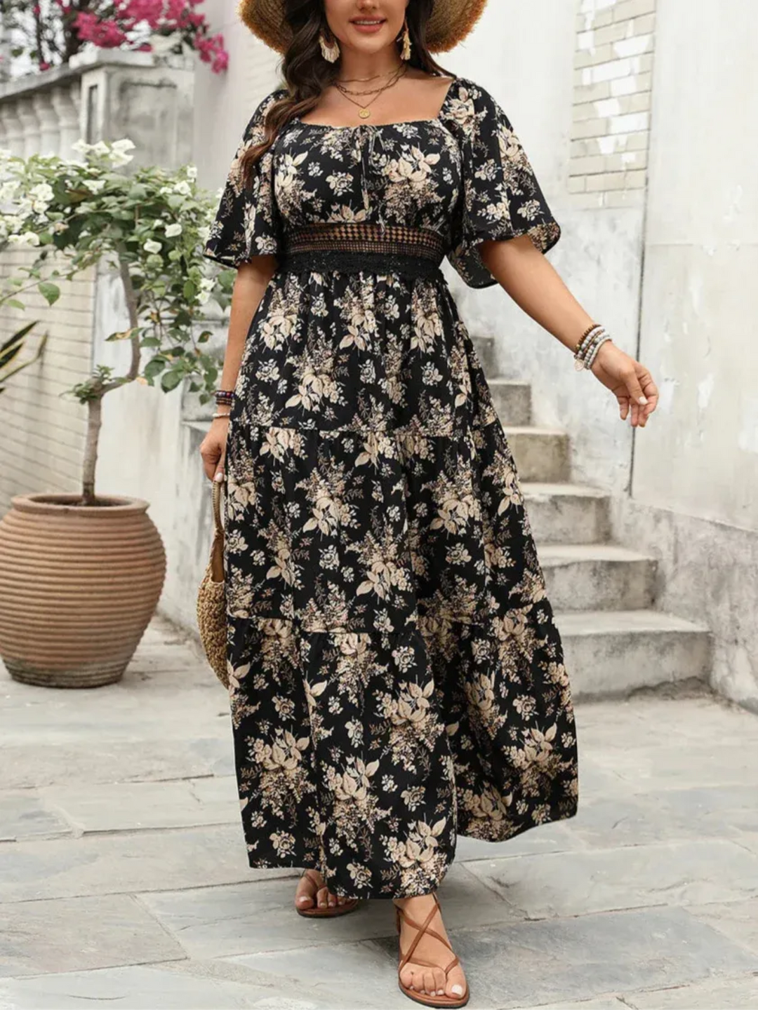 Dewi | Plus-Size Boho Dames Maxi-Jurk Met Bloemenprint