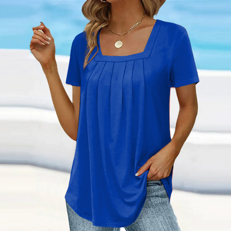 Fiona | Elegante Dames Jurk | Zomerblouse Met Vierkante Hals En Plooidetails