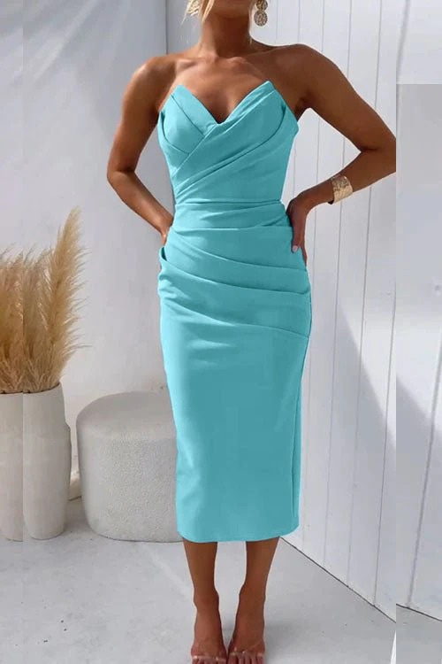 Elsa | Elegante Strapless Dames Midi-Jurk