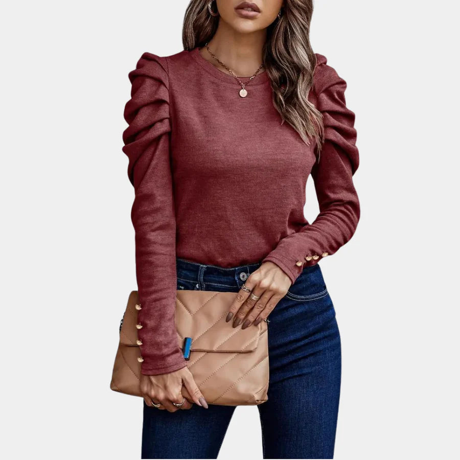 Nicky | Dames Blouse | Effen Blouse Top met Pofmouwen voor Vrouwen