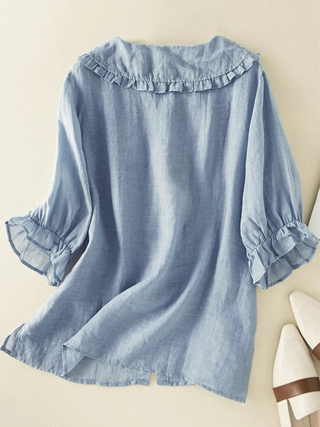Selma | Dames Ruches Hals Shirt | Losvallende Blouse