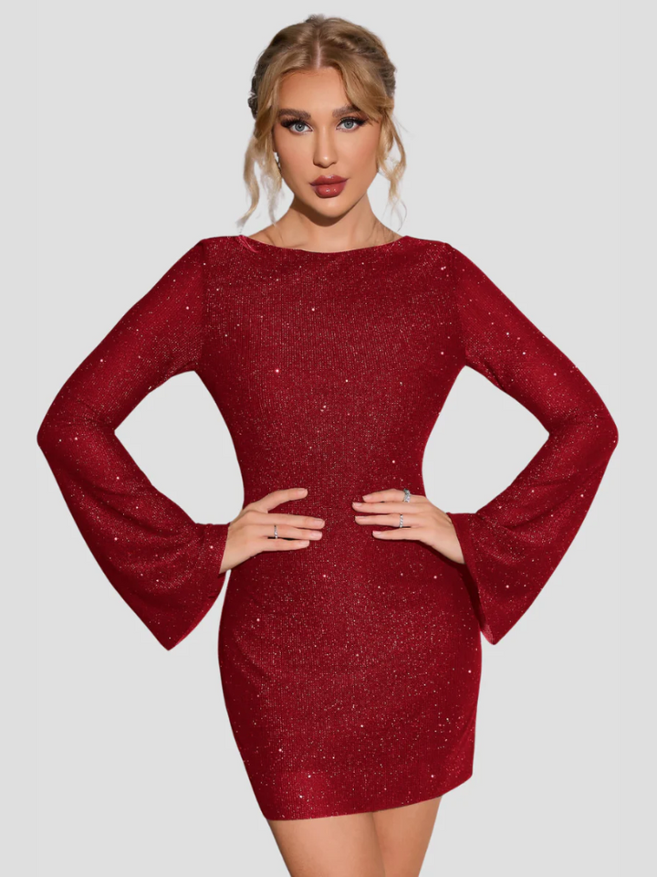 Fiona | Trendy Dames Mini Jurk | Glitter Dress Met Open Rug