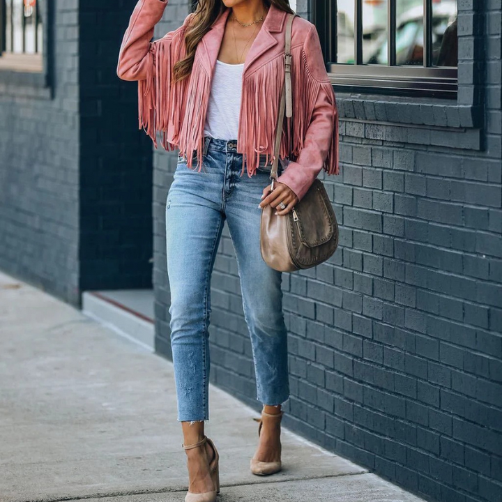 Margot | Stijlvolle Dames Jas Met Franjes | Fringe Jacket