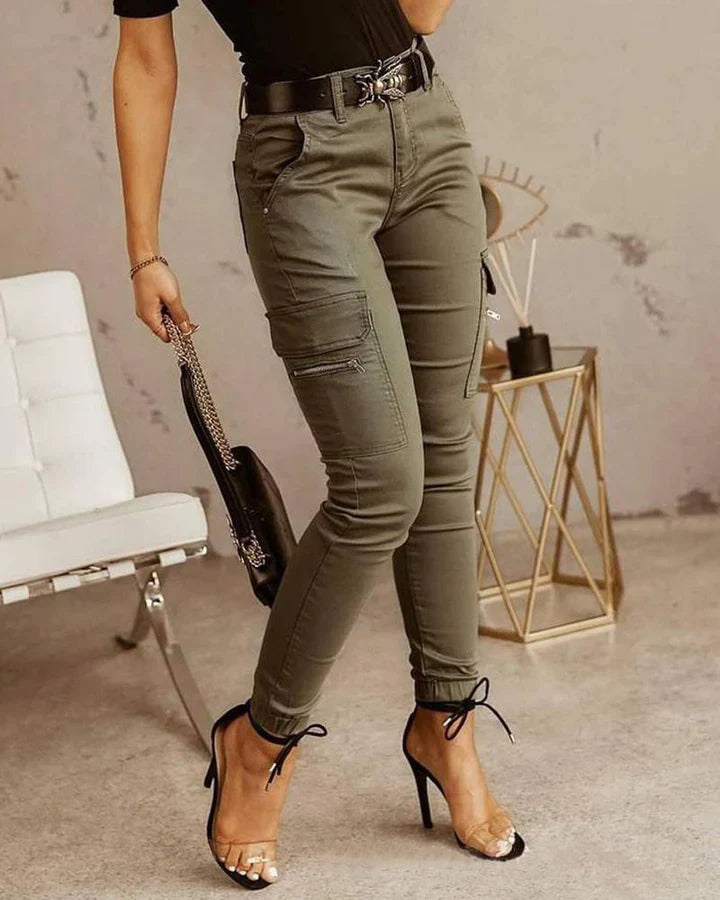 Micha | Dames Broek | Cargo Skinny Jeans | Elastische Enkelboorden