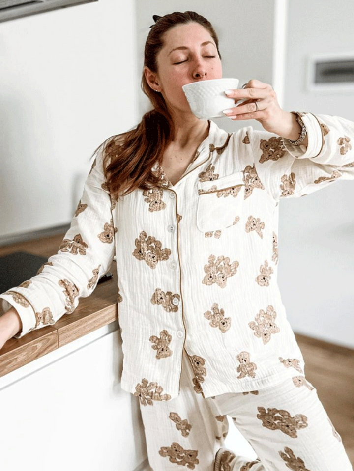 Teddybeer Print Dames Pyjama Set | Zacht & Comfortabel