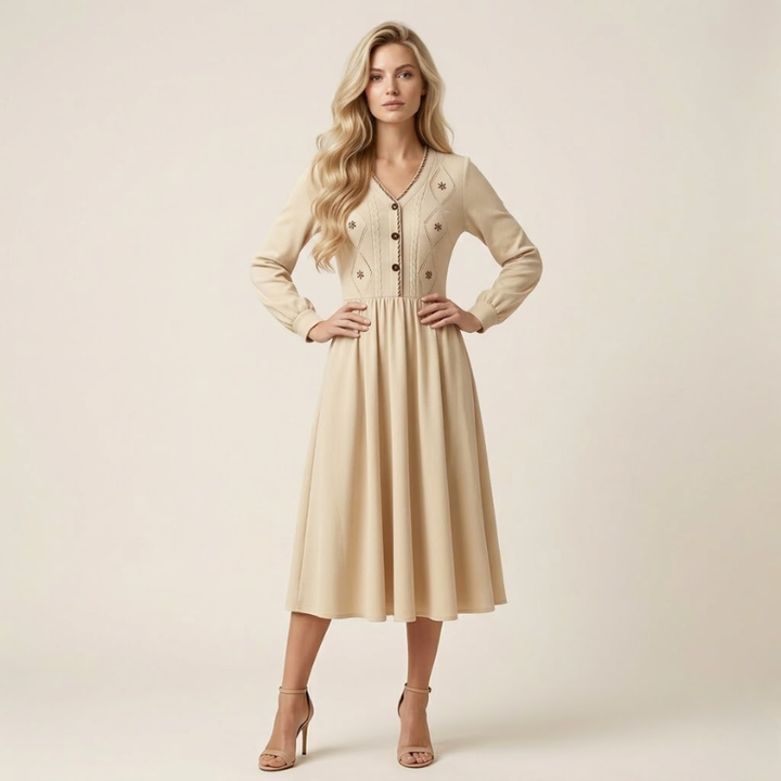 Sorata | Dames Gebreide Geborduurde Jurk