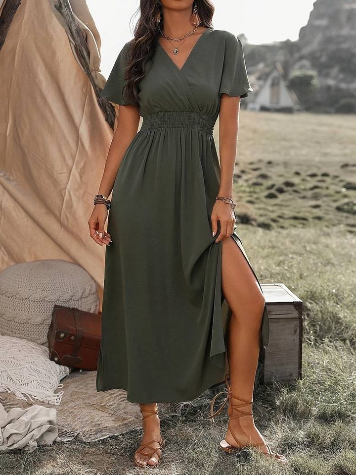 Fesa | Elegante Dames Jurk | Zomerjurk Met Korte Mouw | Flatterende V-Hals