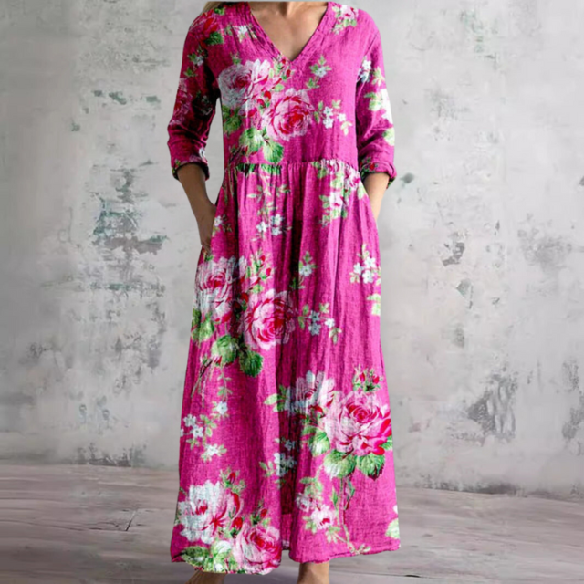 Amara | Maxi-Jurk | Dames Zomerjurk Met V-hals En Bloemenpatroon
