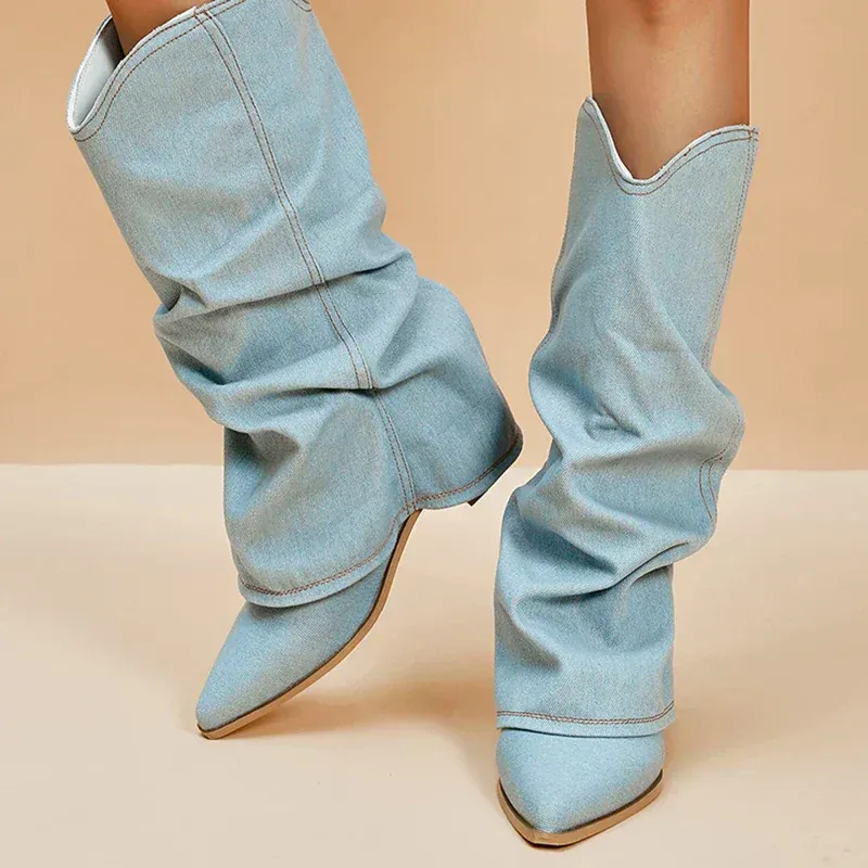 Sorella | Denim Dames Laarzen | Stevige Hak
