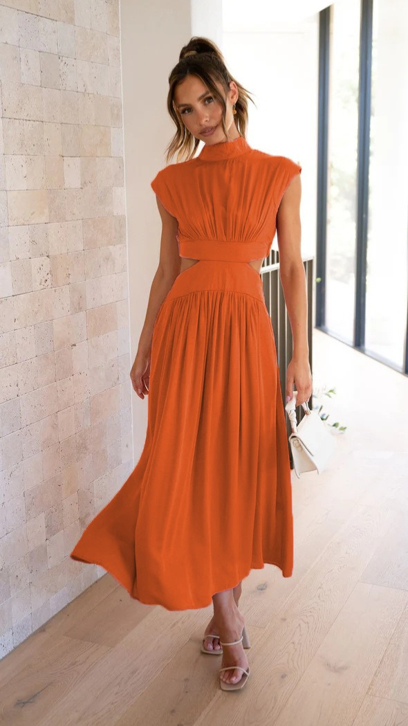 Maddy | Dames Stijlvolle Jurk | Vrouwen Elegante Lange Jurk met Hoge Halslijn