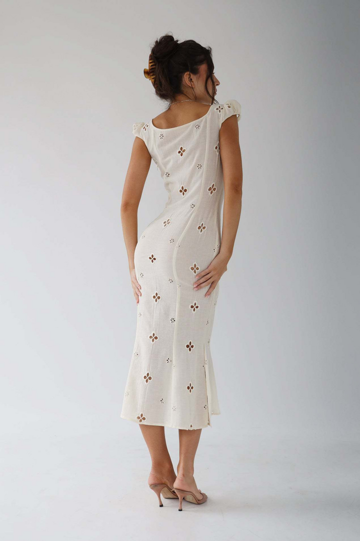Isa | Elegante Dames Jurk | Vintage Geborduurde Fishtail Midi-Jurk