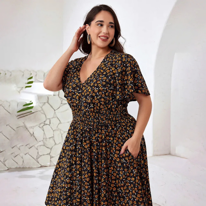 Dewi | Plus-Size Boho Dames Maxi-Jurk Met Bloemenprint En Zakken