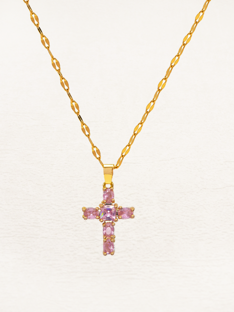 Zoella | Prachtige Zirkonia Kruisketting | In Goud Met Wit, Roze En Zwart