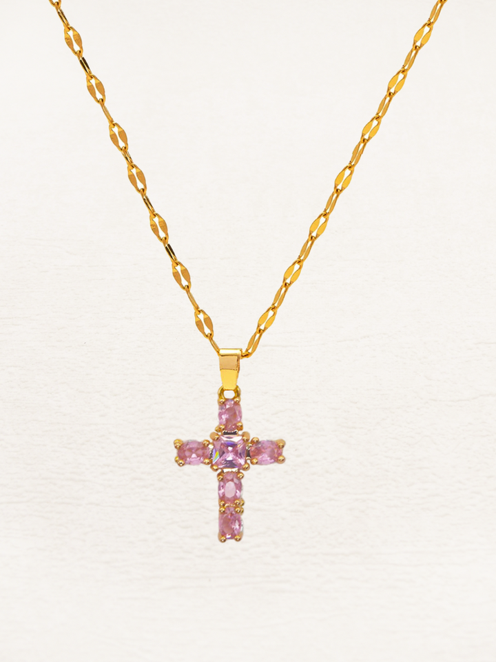 Zoella | Prachtige Zirkonia Kruisketting | In Goud Met Wit, Roze En Zwart