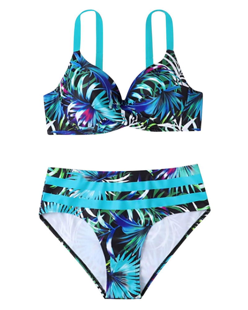 Natalia | Dames Tweedelige Bikini Set met Hoge Taille en Bladprint voor Vrouwen