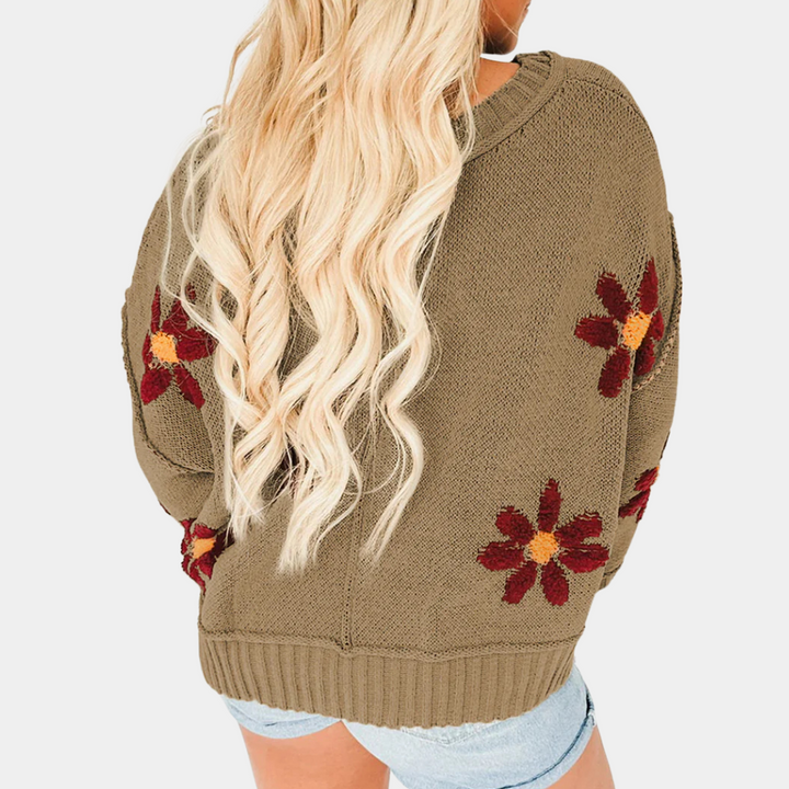 Melly | Dames Stijlvolle Bloemen Trui | Gebreide Sweater voor Vrouwen