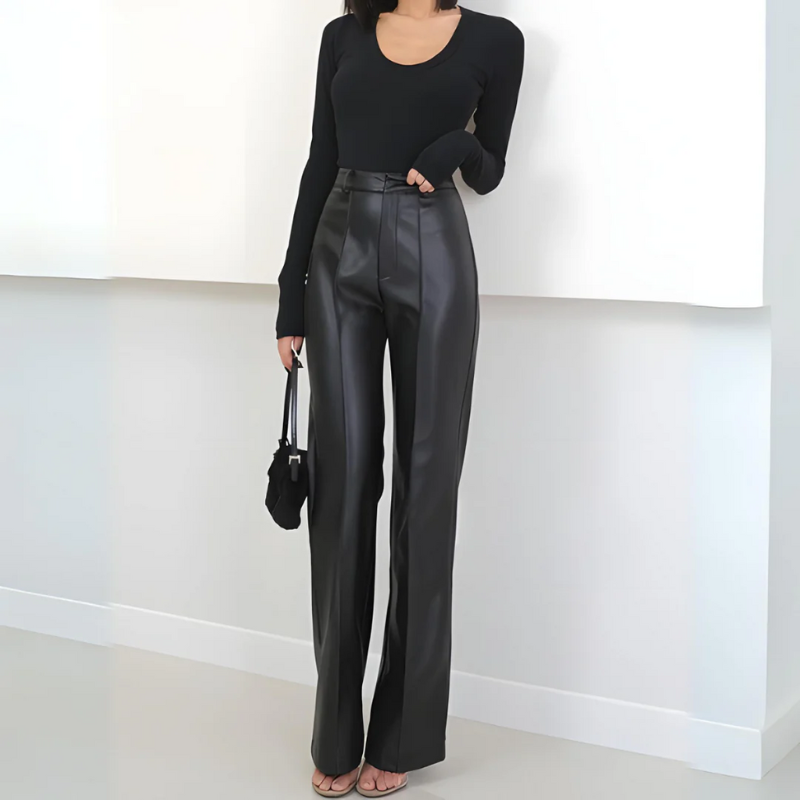 Saby | Chique Leren Dames Broek Met Hoge Taille