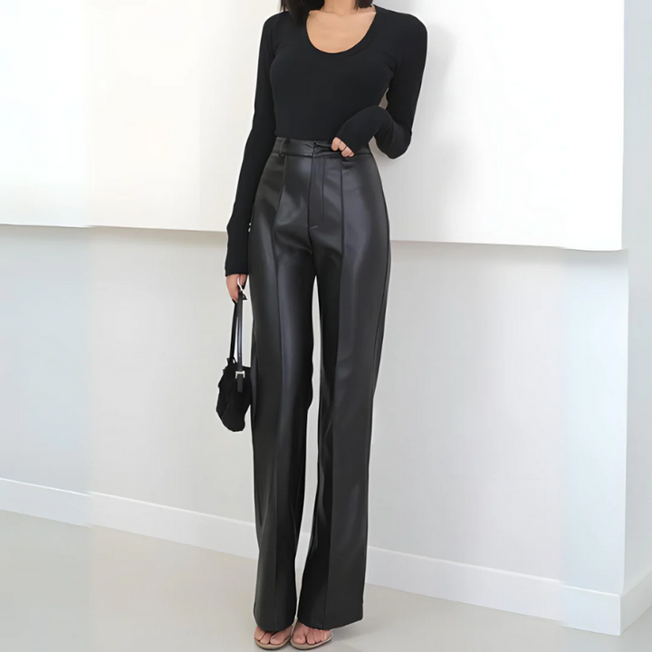 Saby | Chique Leren Dames Broek Met Hoge Taille