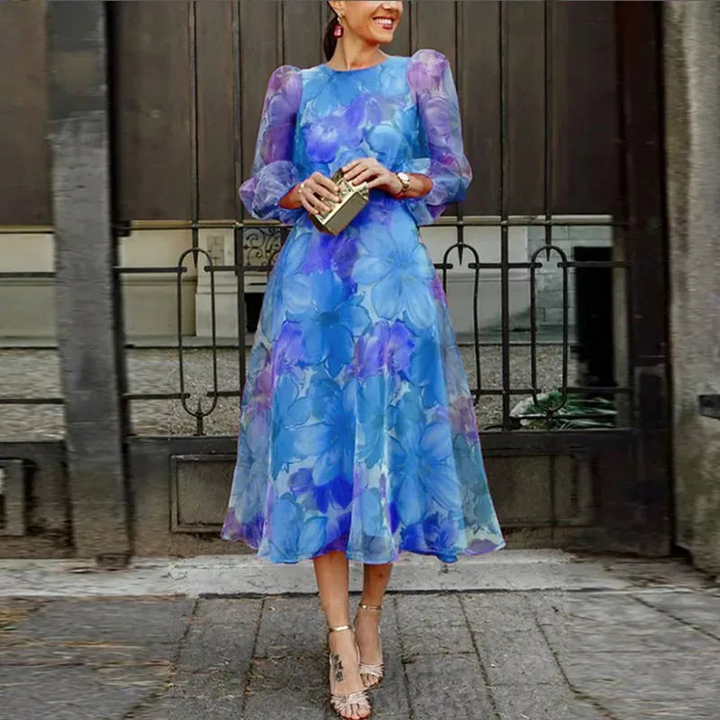 Aries | Elegante Dames Midi-Jurk | Met Bloemenprint