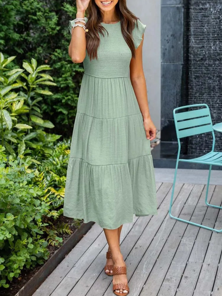 Kate | Dames Zomerse Midi Jurk | Elegante Vrouwen Jurk met Korte Mouwen