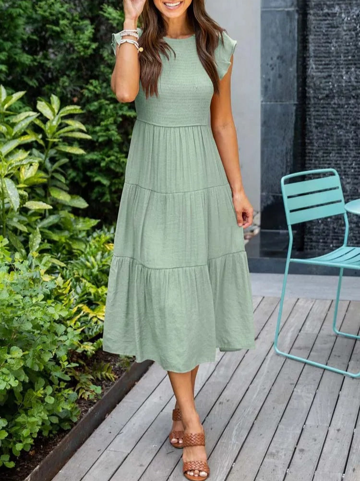 Kate | Dames Zomerse Midi Jurk | Elegante Vrouwen Jurk met Korte Mouwen