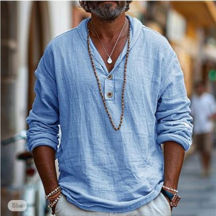 Ricks | Zomerse Heren Shirt | Linnen Overhemd Met Lange Mouw