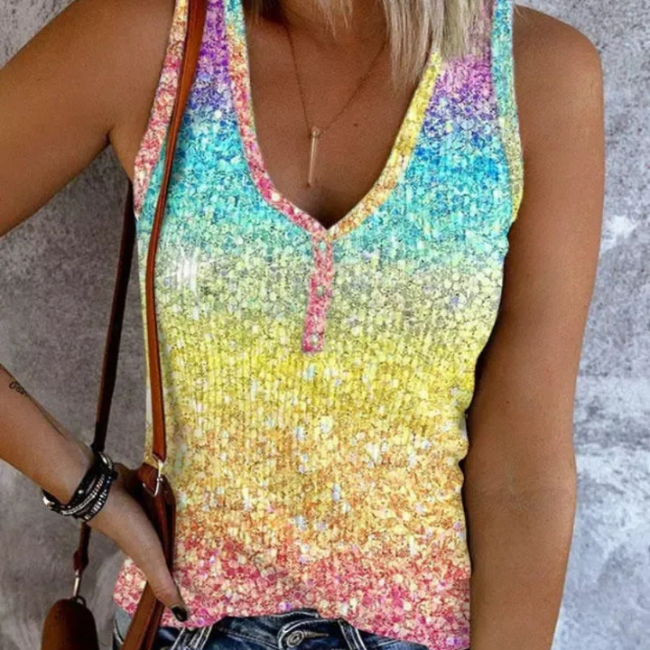 Amanda |  Dames Zomer Tanktop | Vrouwen Regenboog Gestreepte Tanktop Shirt