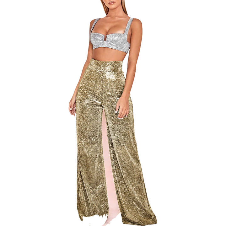 Desi | Elegante Dames Broek | Wijde Pijp Metallic Broek