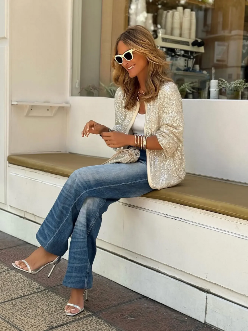 Jatti | Elegant Dames Jasje | Glanzend Paillettenjack