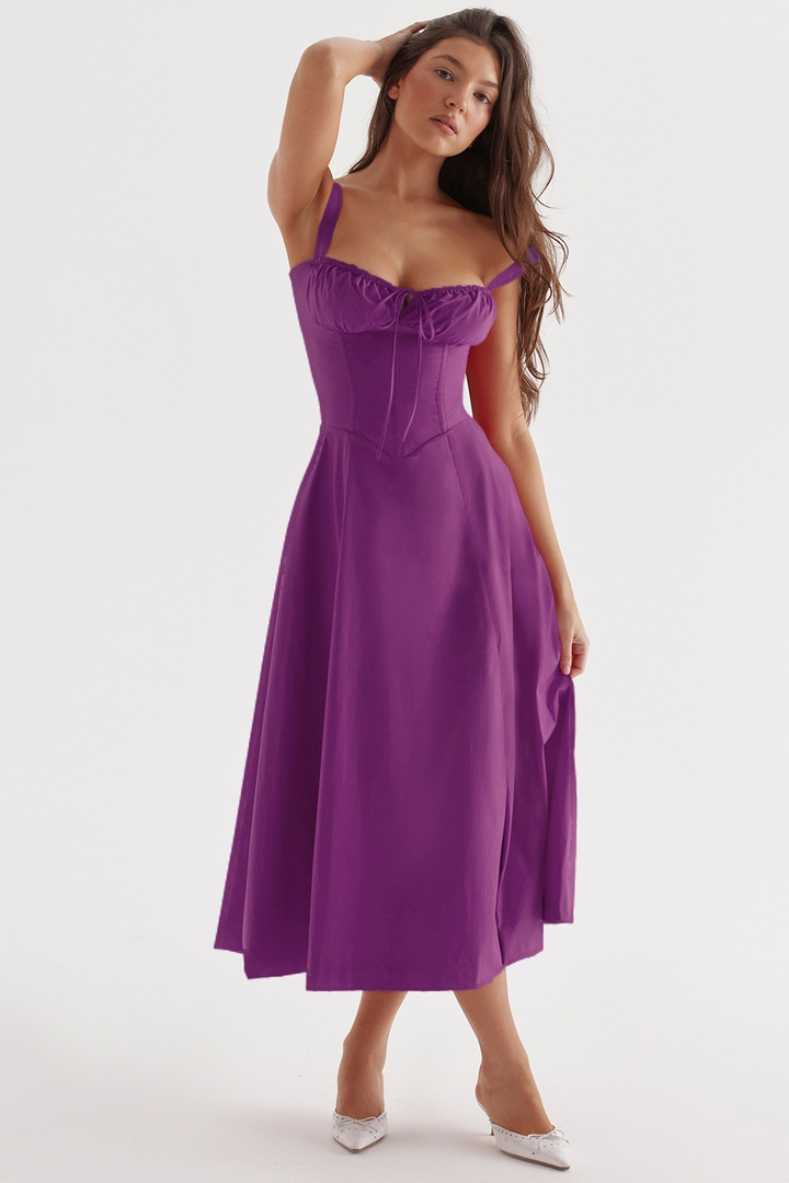 Bella | Dames Midi-Jurk met Fijne Spaghettibandjes & Trekkoord | Comfortabel & Trendy