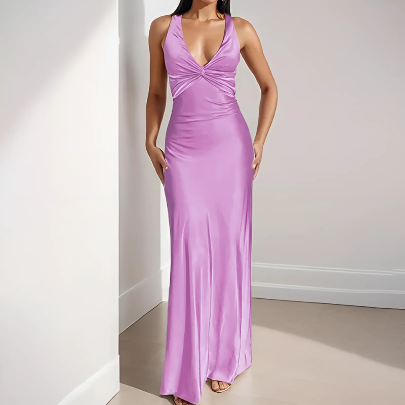 Tara | Elegante Dames Avondjurk | Mouwloos Halternek