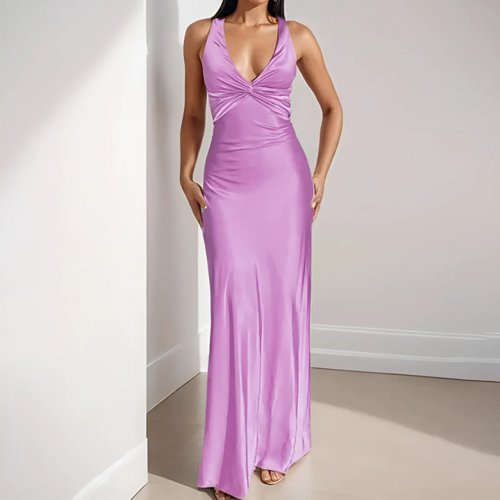 Tara | Elegante Dames Avondjurk | Mouwloos Halternek