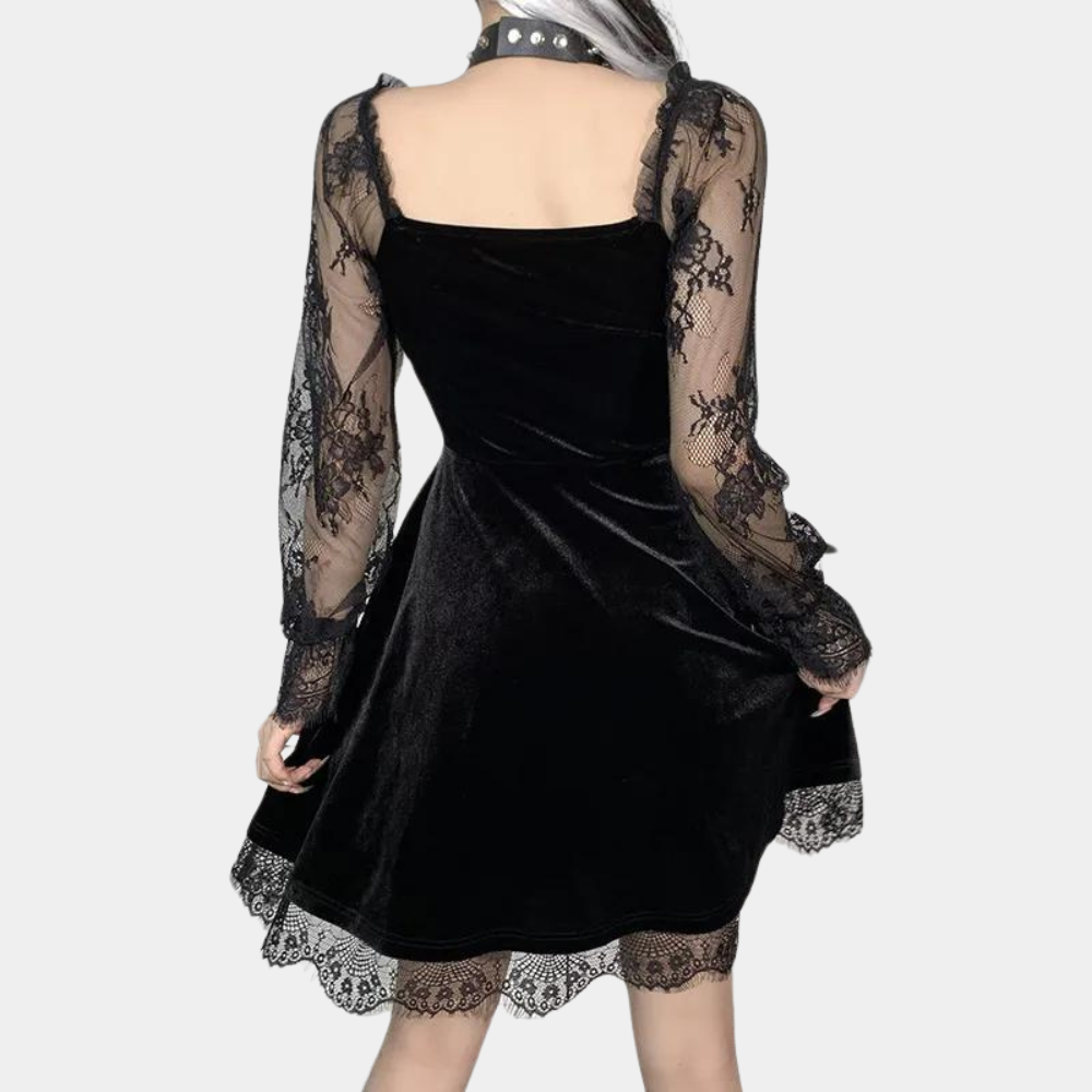 Roos | Dames Elegante Mini Jurk met Kant en Lange Mouwen