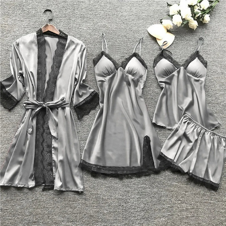 Simi | Satijnen Dames Pyjama Set | 4-Delige Set | Stijlvolle En Verfijnde Ontwerp